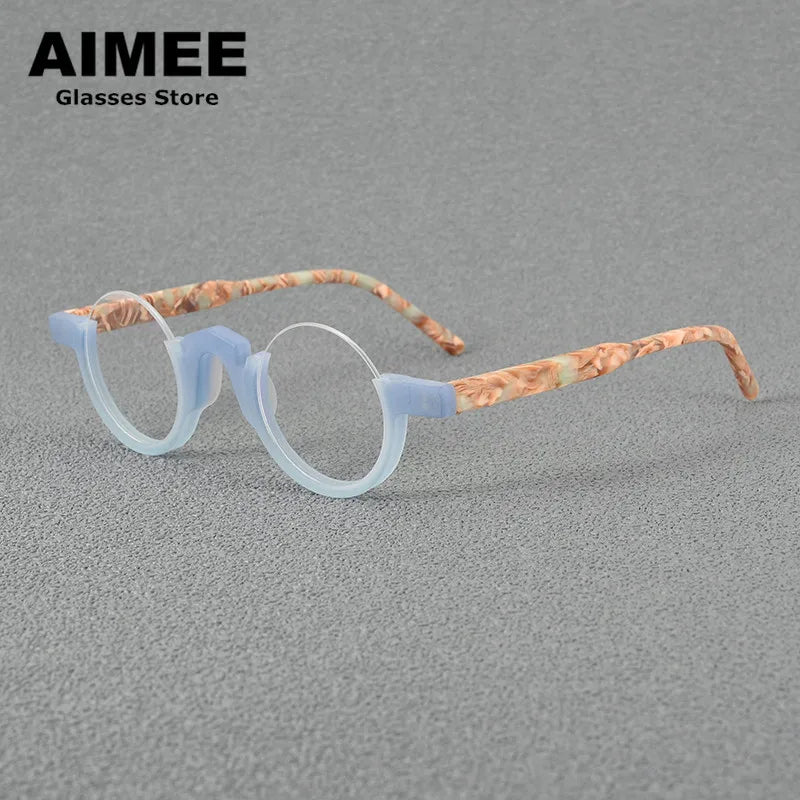 Aimee Unisex Semi Rim Round Acetate Eyeglasses 4141 Semi Rim Aimee Blue  