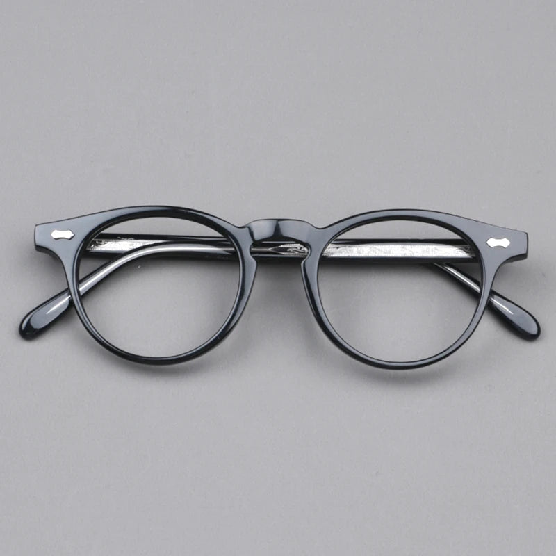 Black Mask Unisex Full Rim Acetate Round Eyeglasses Nn002 Full Rim Black Mask Black-Silver  