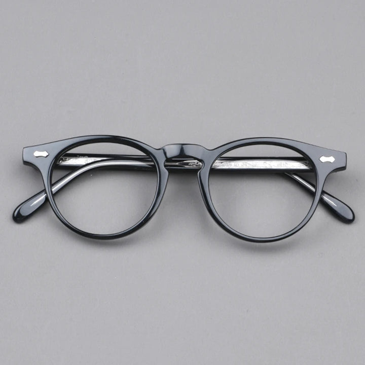 Black Mask Unisex Full Rim Acetate Round Eyeglasses Nn002 Full Rim Black Mask Black-Silver  