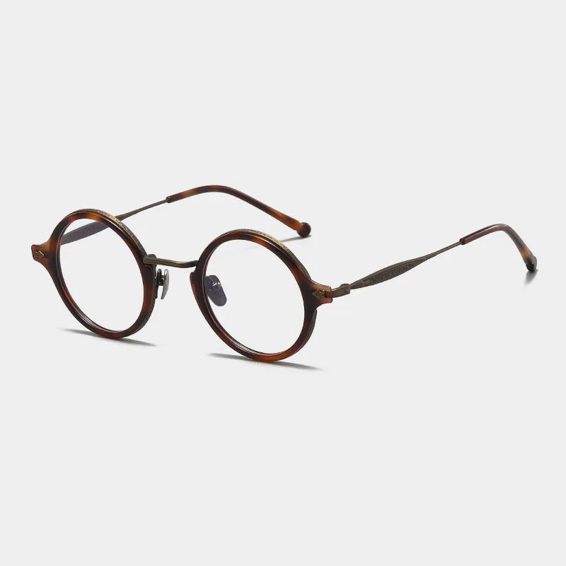 Black Mask Unisex Full Rim Round Titanium Eyeglasses 945927 Full Rim Black Mask Tortoise-Bronze