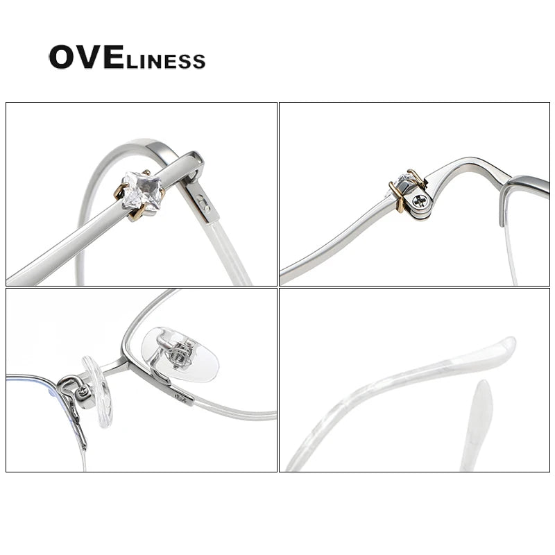 Oveliness Women's Semi Rim Oval Square Titanium Eyeglasses 6017 Semi Rim Oveliness   