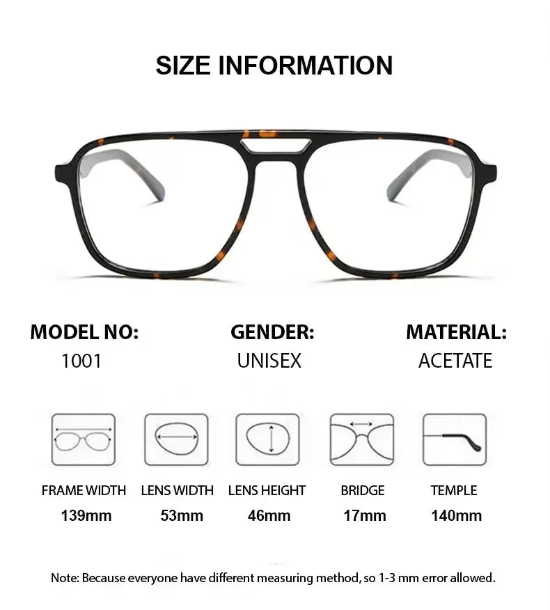 Summer Flower Women's Full Rim Square Double Bridge Acetate Eyeglasses 61001
