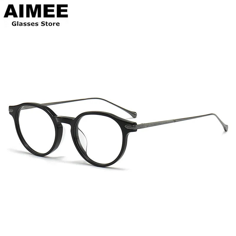 Aimee Women's Full Rim Round Acetate Titanium Eyeglasses 19011