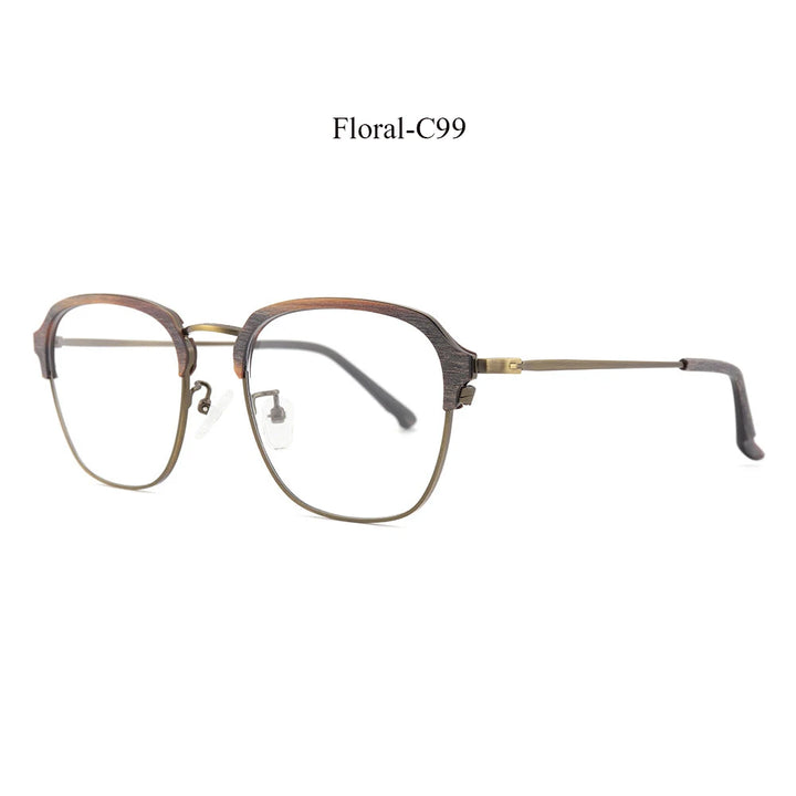 Hdcrafter Unisex Full Rim Square Wood Titanium Eyeglasses 81204