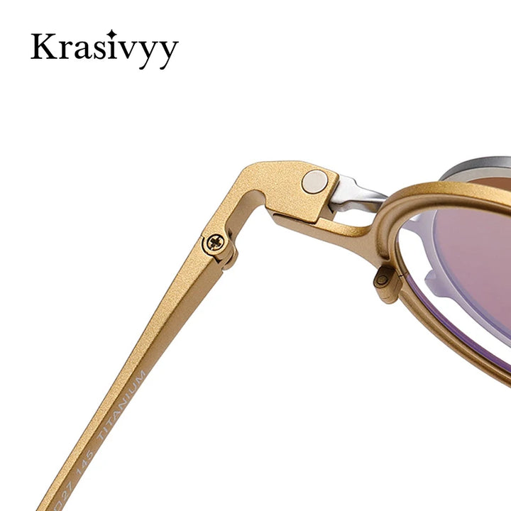Krasivyy Unisex Round Titanium Prescription Eyeglasses with Clip-On ARLT5976 - view 4