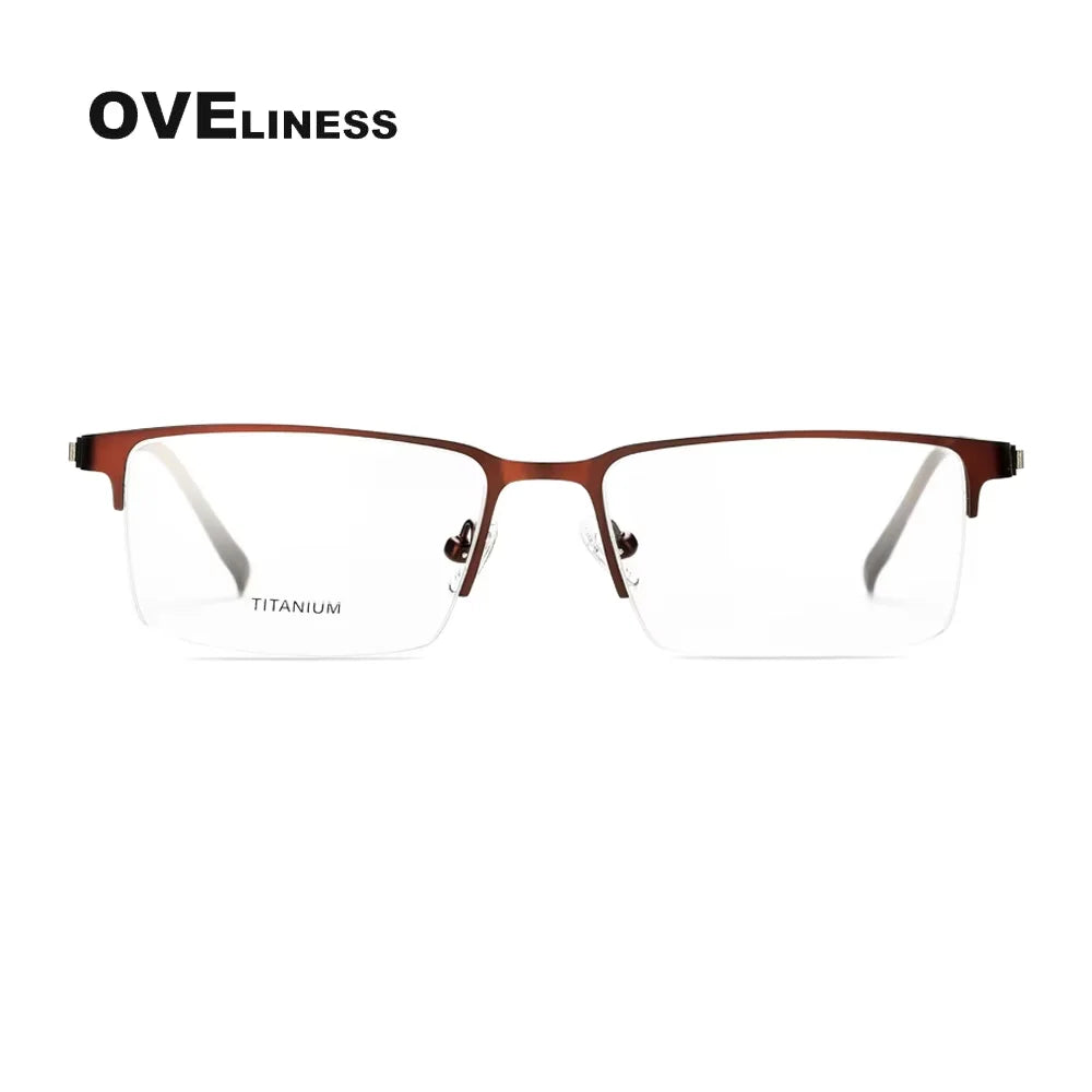 Oveliness Men's Semi Rim Square Titanium Alloy Eyeglasses 8840 Semi Rim Oveliness coffee  