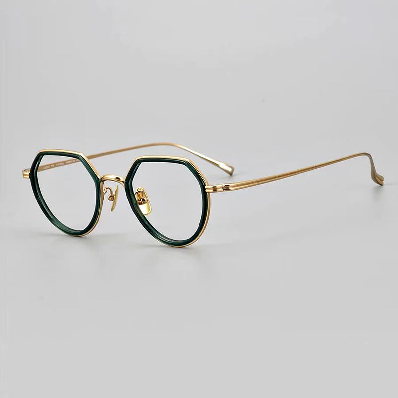 Hewei Unisex Full Rim Flat Top Round Acetate Alloy Eyeglasses 422420 Full Rim Hewei   