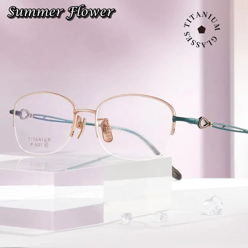 Summer Flower Women's Semi Rim Oval Square Titanium Eyeglasses 90214