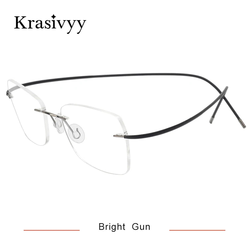 Krasivyy Unisex Rimless Oval Titanium Eyeglasses 1615 Rimless Krasivyy Bright Gun  