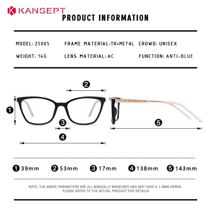 Kansept Women's Full Rim Square Tr 90 Alloy Reading Glasses 25005