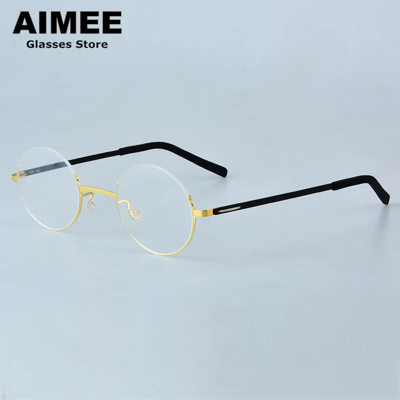 Aimee Women's Semi Rim Round Screwless Titanium Eyeglasses 198802