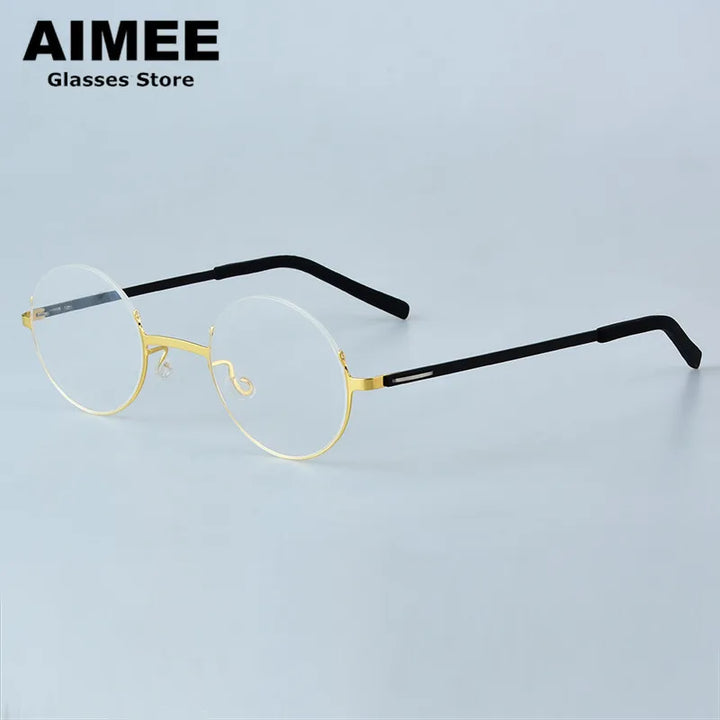Aimee Women's Semi Rim Round Screwless Titanium Eyeglasses 198802