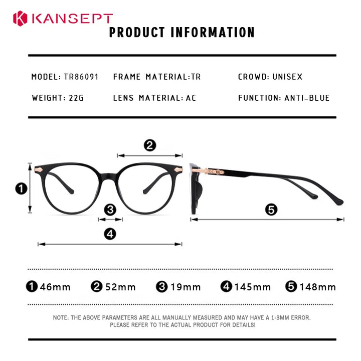 Kansept Women's Full Rim Oval Square Tr 90 Alloy Reading Glasses 586091