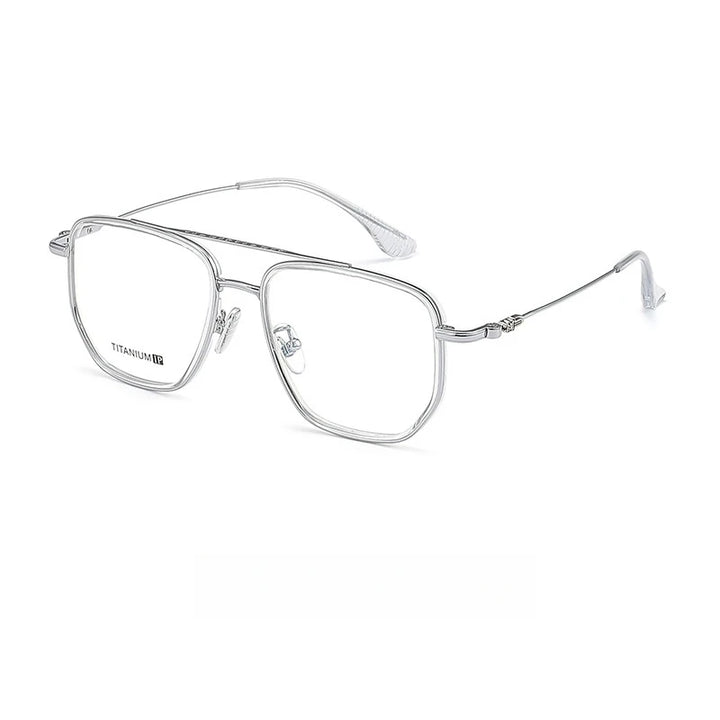 Yimaruili Unisex Full Rim Big Square Double Bridge Titanium Eyeglasses Y88032 Full Rim Yimaruili Eyeglasses Silver White  