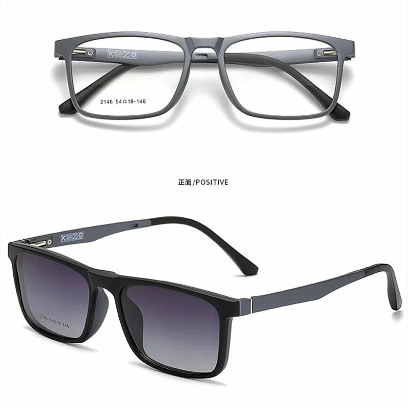 Hdcrafter Full Rim Square Tr 90 Eyeglasses Clip On Sunglasses 912146