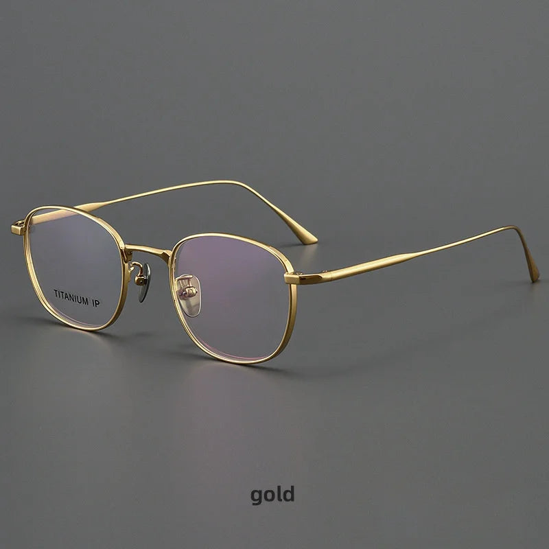 KatKani Men's Full Rim Square Titanium Eyeglasses 10518 Full Rim KatKani Eyeglasses gold  