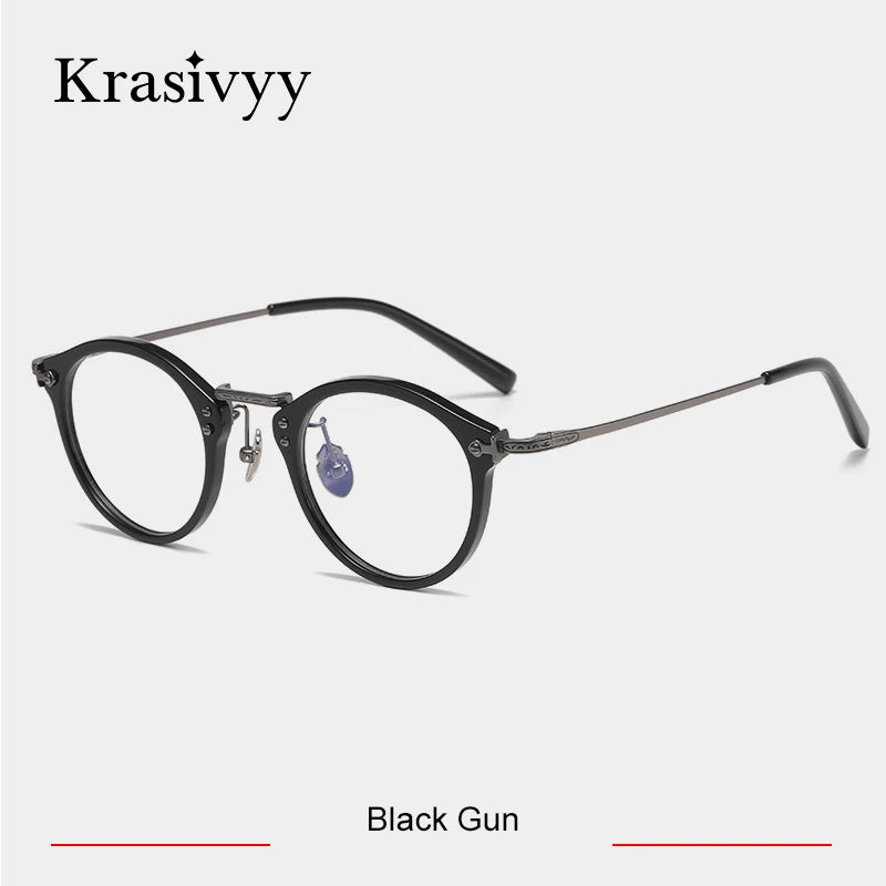 Krasivyy Unisex Full Rim Oval Acetate Titanium Eyeglasses 76805 Full Rim Krasivyy Black Gun