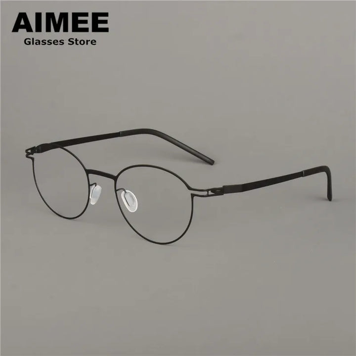 Aimee Unisex Full Rim Oval Screwless Titanium Eyeglasses 1328 Full Rim Aimee Black-Golden  