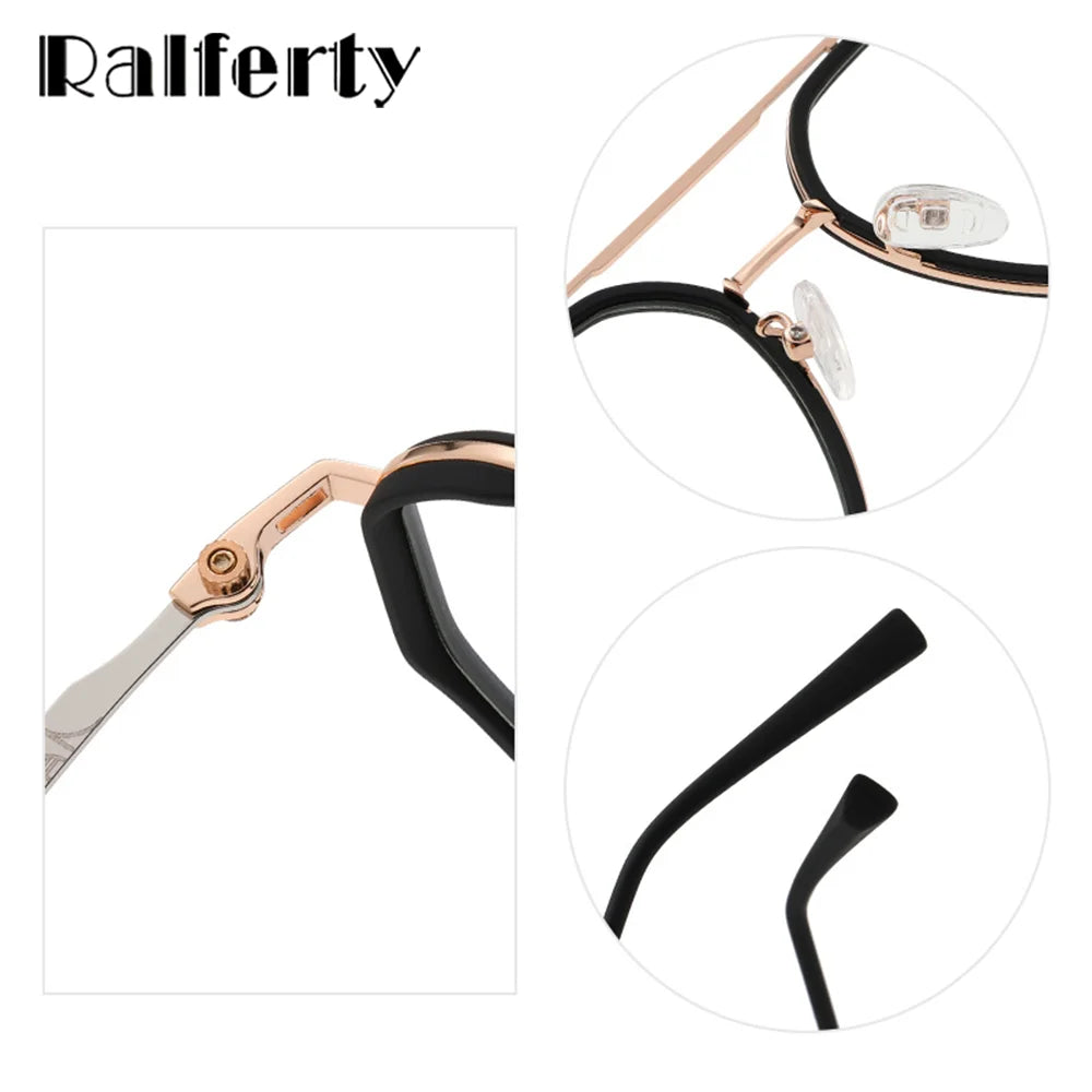 Ralferty Women's Full Rim Polygon Double Bridge Acetate Alloy Eyeglasses R823 Full Rim Ralferty   