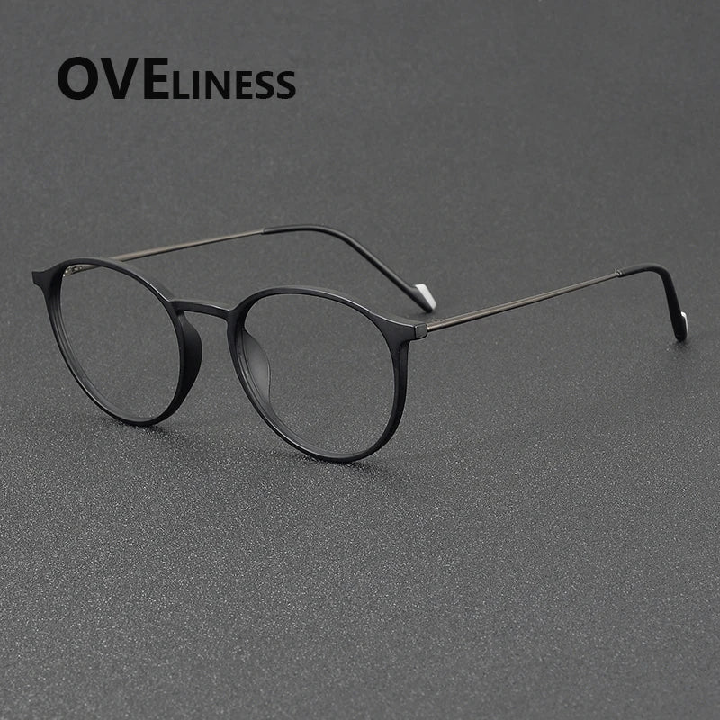 Oveliness Women's Full Rim Round Acetate Titanium Eyeglasses 72347 Full Rim Oveliness matt black