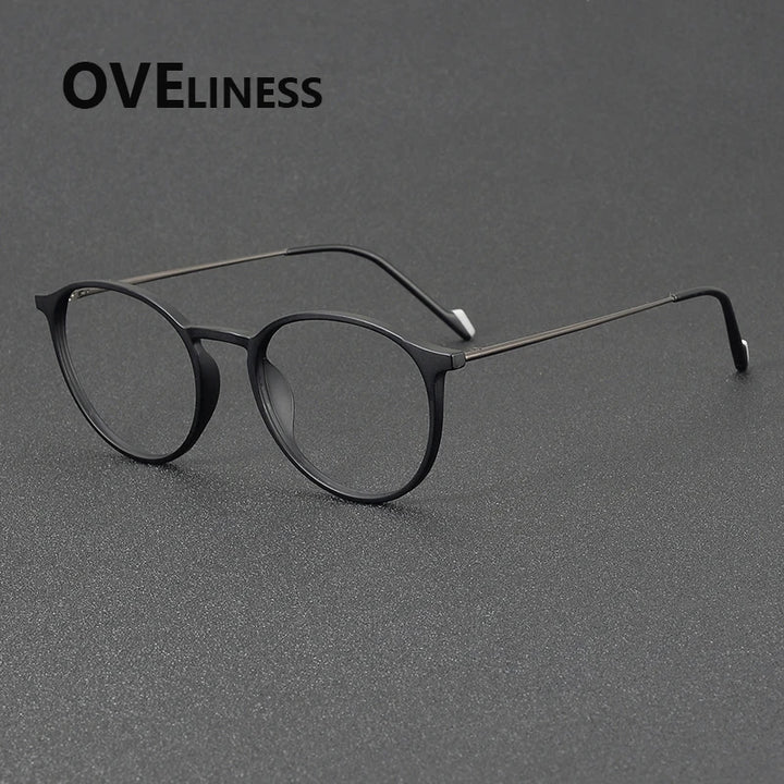 Oveliness Women's Full Rim Round Acetate Titanium Eyeglasses 72347 Full Rim Oveliness matt black