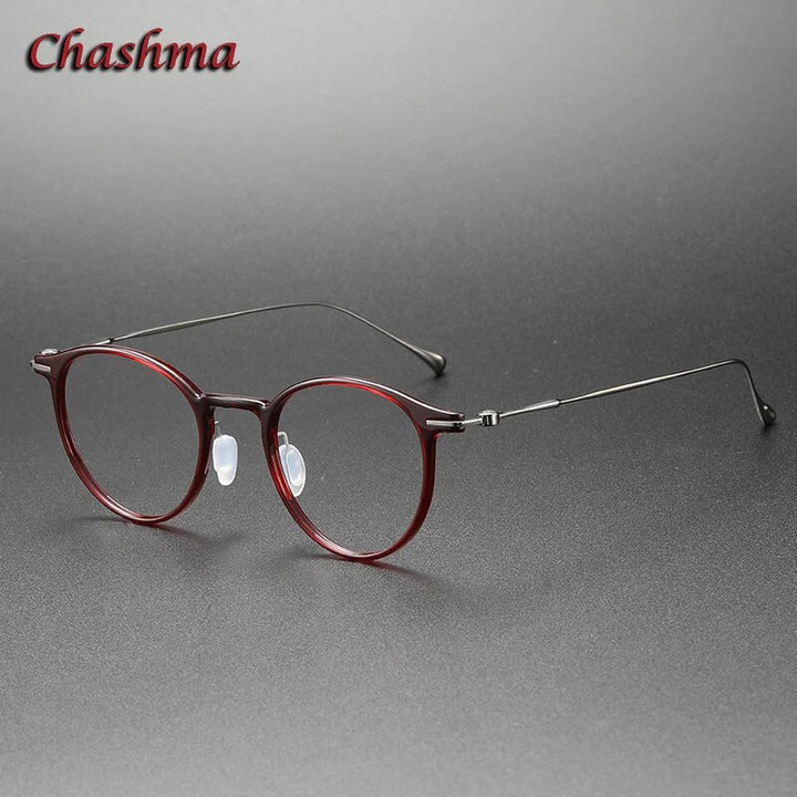 Chashma Ochki Unisex Full Rim Round Tr 90 Titanium Eyeglasses 8643 Full Rim Chashma Ochki Transparent Red  