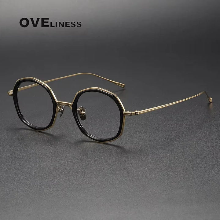 Oveliness Unisex Full Rim Polygon Titanium Acetate Eyeglasses 21135 Full Rim Oveliness black gold  