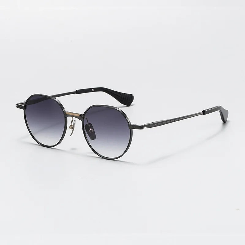 Black Mask Unisex Full Rim Flat Top Round Titanium Polarized Sunglasses 5046 Sunglasses Black Mask Gray-Gradient As Shown 