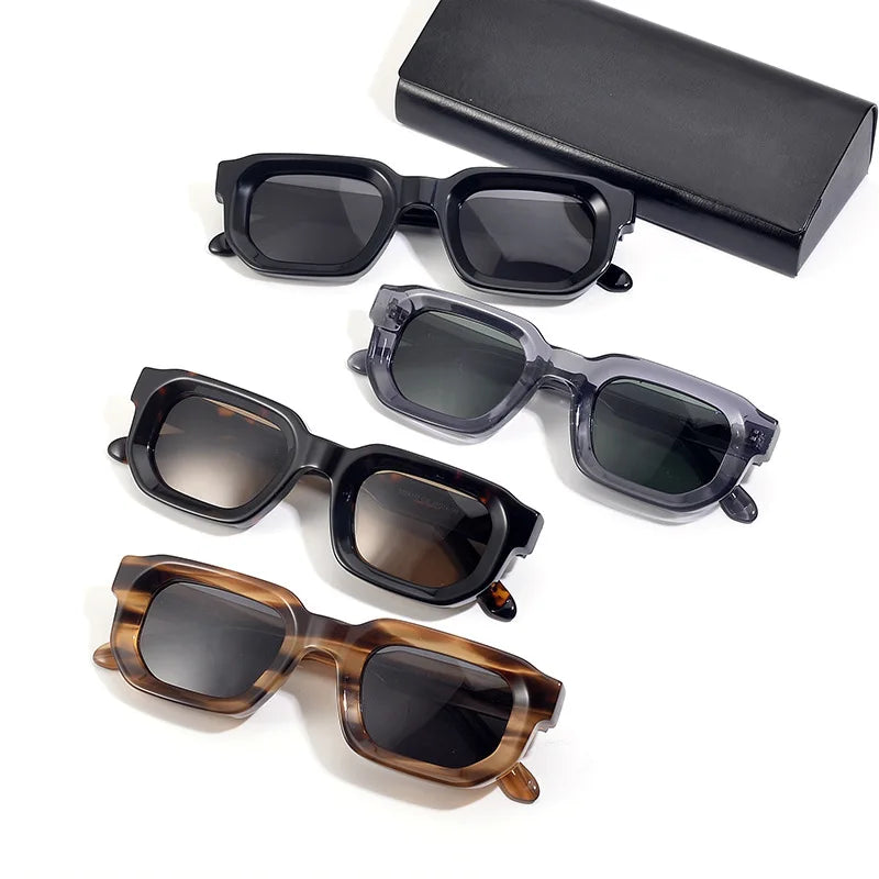 Black Mask Unisex Full Rim Square Brow Line Acetate Sunglasses 366037