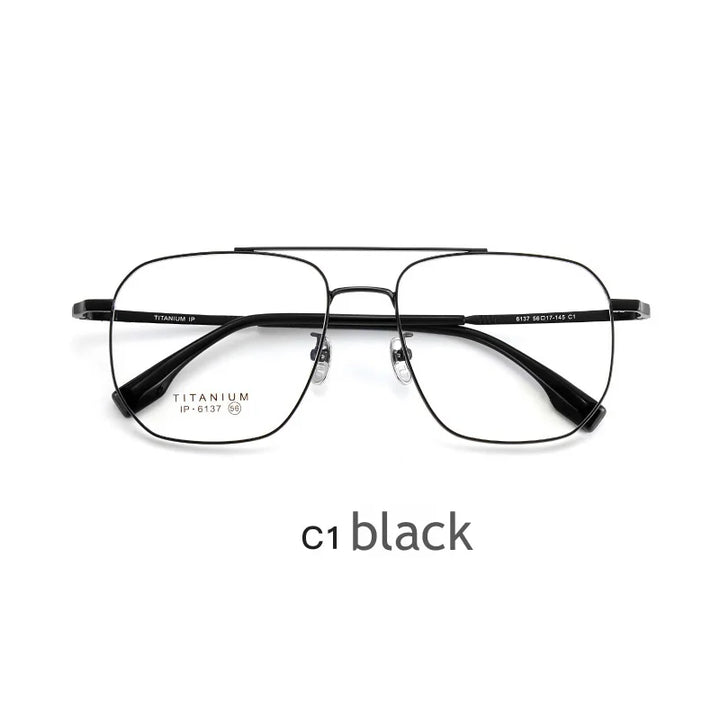 Hdcrafter Men's Full Rim Square Double Bridge Titanium Eyeglasses 6137 Full Rim Hdcrafter Eyeglasses Black  