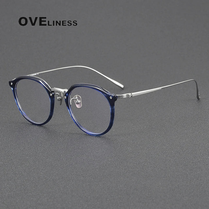 Oveliness Women's Full Rim Round Acetate Titanium Eyeglasses 3054 Full Rim Oveliness blue silver  