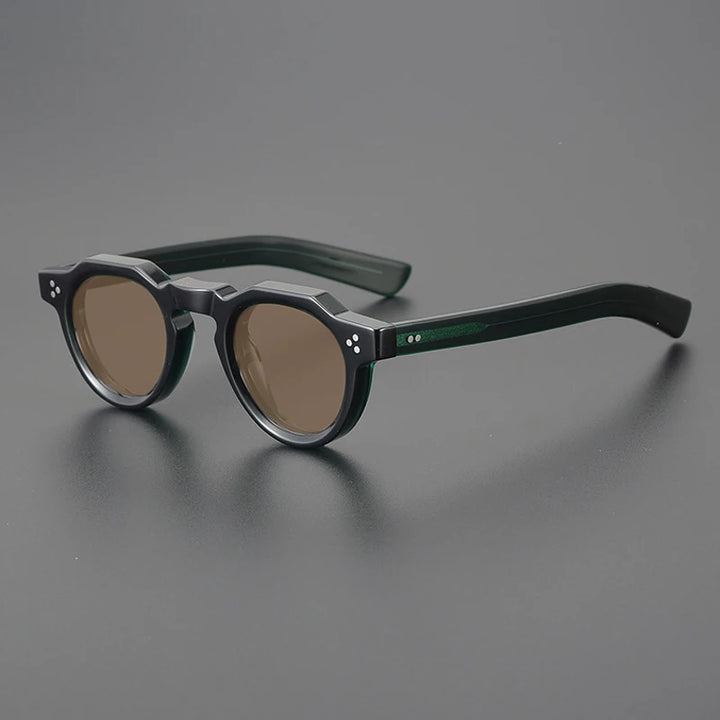 Gatenac Unisex Full Rim Flat Top Round Acetate Polarized Sunglasses M002 Sunglasses Gatenac Green Brown  