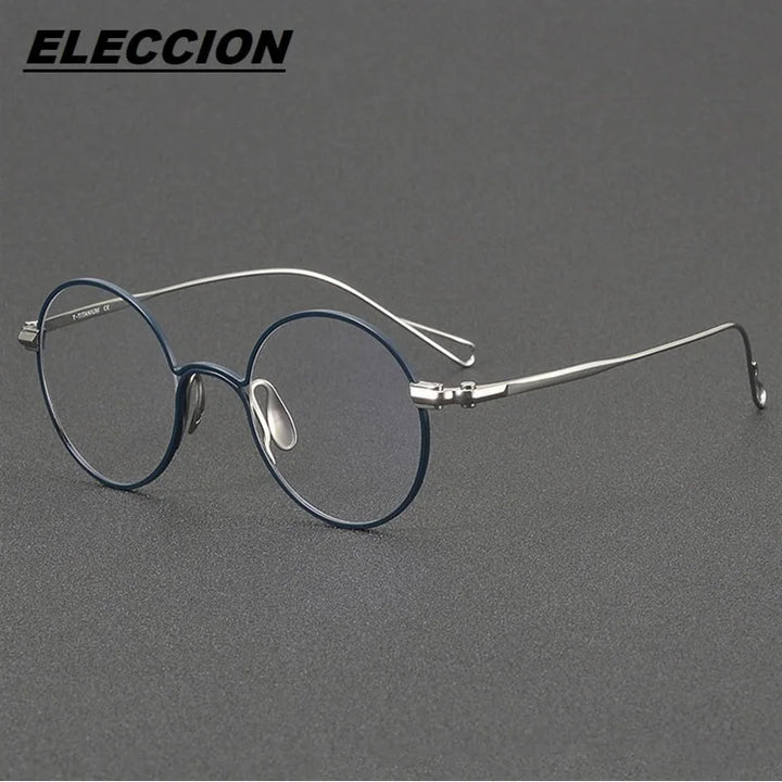 Eleccion Unisex Full Rim Round Titanium Eyeglasses 11488 Full Rim Eleccion Blue - Silver CHINA