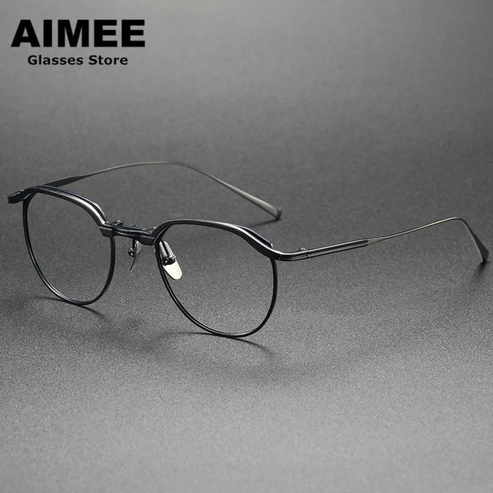 Aimee Unisex Full Rim Flat Top Square Titanium Acetate Eyeglasses 2147 Full Rim Aimee Blue-Gun  