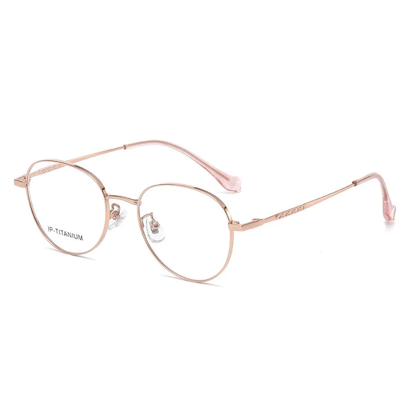 Yimaruili Women's Full Rim Oval Round Titanium Eyeglasses 98449 Full Rim Yimaruili Eyeglasses Rose Gold