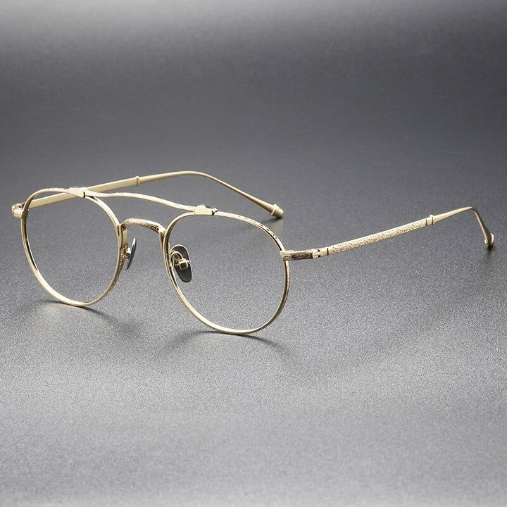 Aissuarvey Unisex Full Rim Round Double Bridge Titanium Eyeglasses 5021145c Full Rim Aissuarvey Eyeglasses Gold CN 
