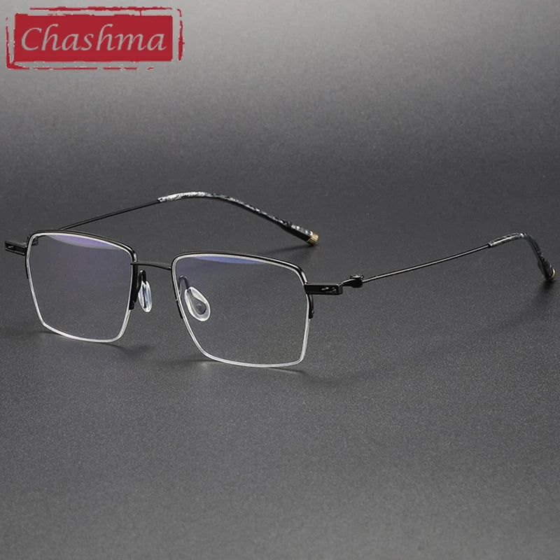 Chashma Unisex Semi Rim Square Titanium Eyeglasses 402311 Semi Rim Chashma Black  