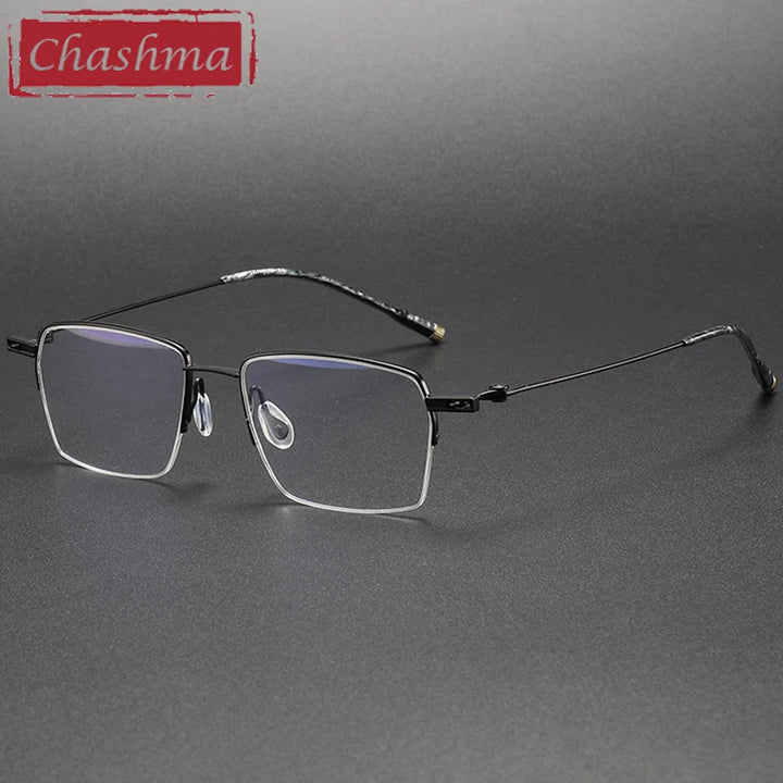 Chashma Unisex Semi Rim Square Titanium Eyeglasses 402311 Semi Rim Chashma Black  