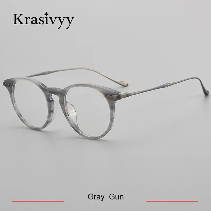 Krasivyy Unisex Full Rim Round Acetate Titanium Eyeglasses 25889 Full Rim Krasivyy Gray Gun