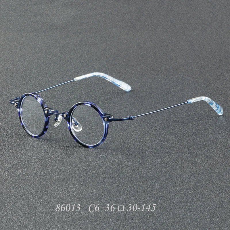 Nobler Unisex Full Rim Small Round Acetate Titanium Eyeglasses 86013 Full Rim Nobler C6  