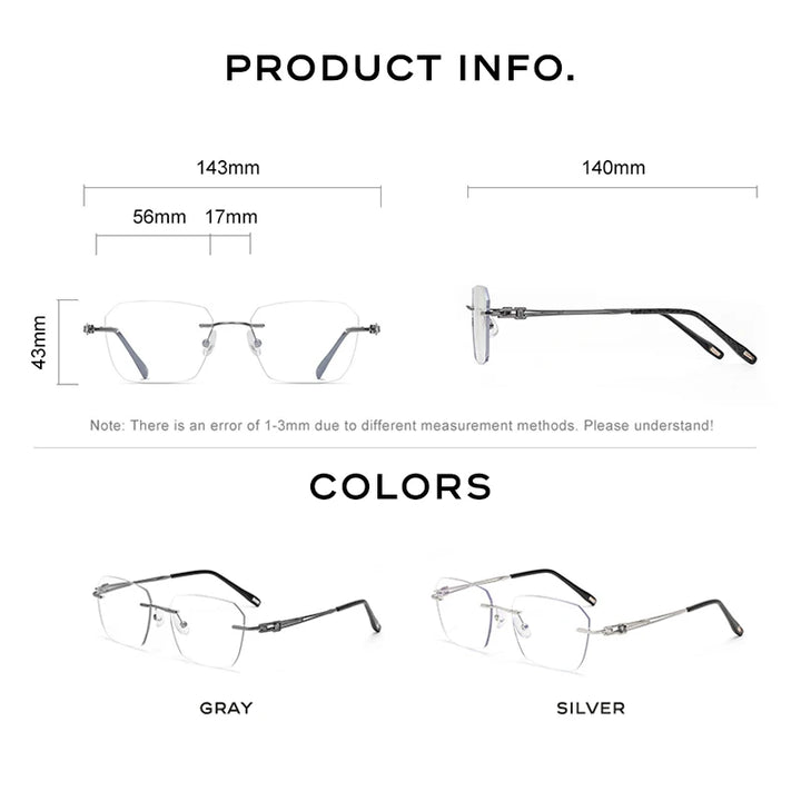 Hdcrafter Unisex Rimless Polygon Square Titanium Eyeglasses 26221 Rimless Hdcrafter Eyeglasses   