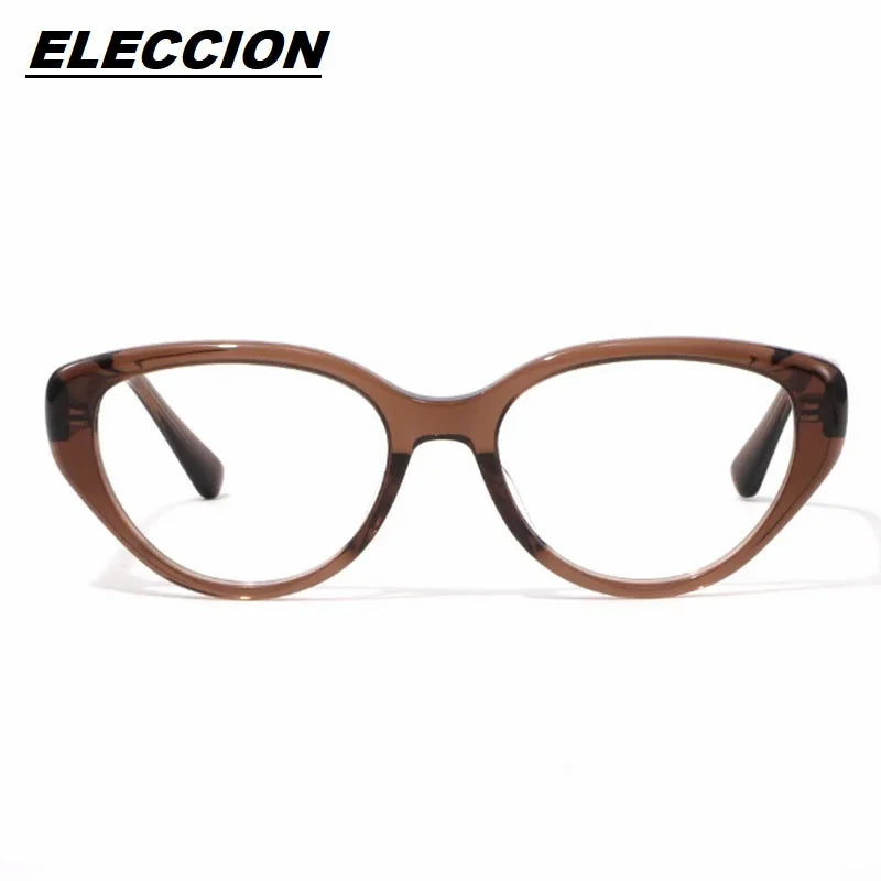 Eleccion Women's Full Rim Oval Cat Eye Acetate Eyeglasses 14818 Full Rim Eleccion Brown CHINA