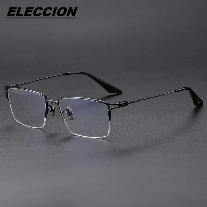 Eleccion Unisex Semi Rim Square Titanium Eyeglasses 81102 Semi Rim Eleccion Black CHINA