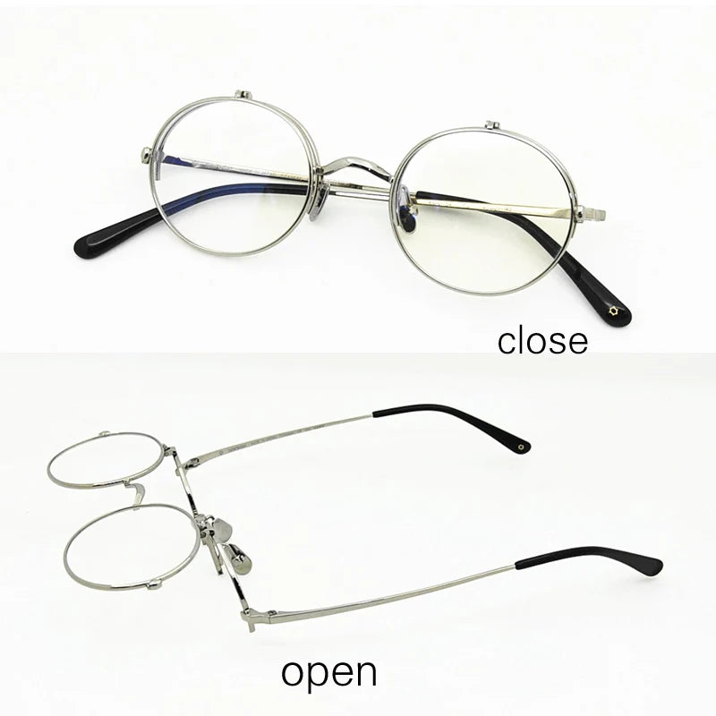 Yujo Unisex Semi Rim Round Oval Titanium Flip Up Reading Glasses 4545 Reading Glasses Yujo