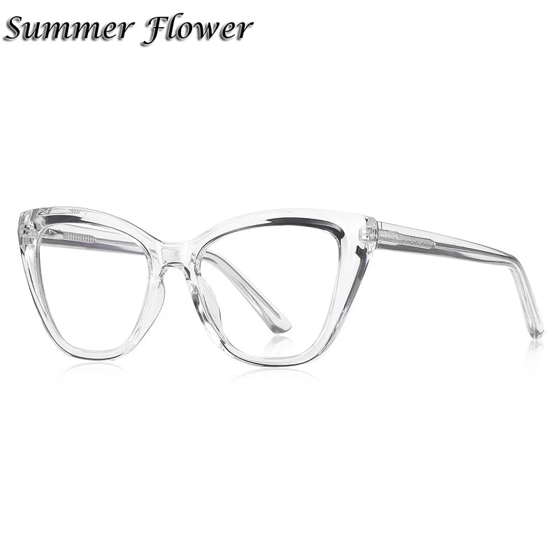 Summer Flower Women's Full Rim Square Cat Eye Tr 90 Titanium Eyeglasses 842148 Full Rim Summer Flower Black Transparent