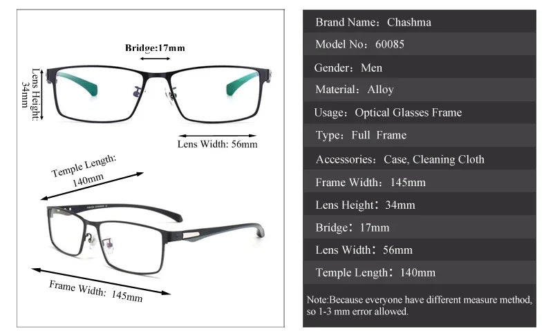 Chashma Men's Semi Full Rim Square Tr 90 Alloy Eyeglasses 66071/85
