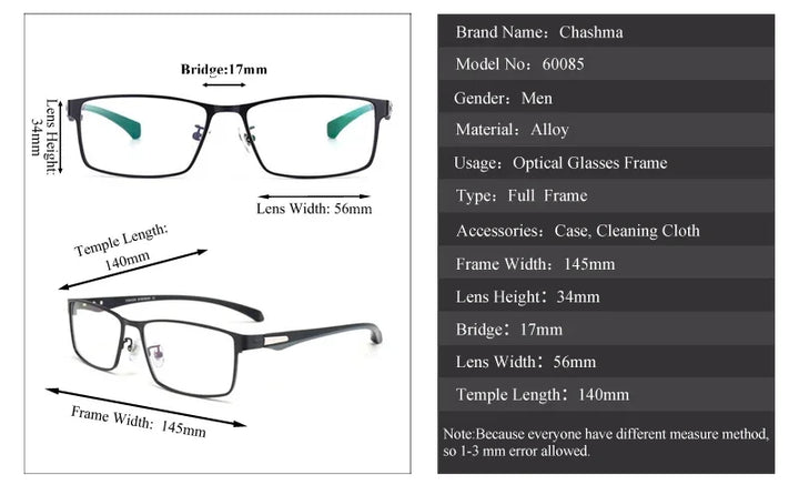 Chashma Men's Semi Full Rim Square Tr 90 Alloy Eyeglasses 66071/85