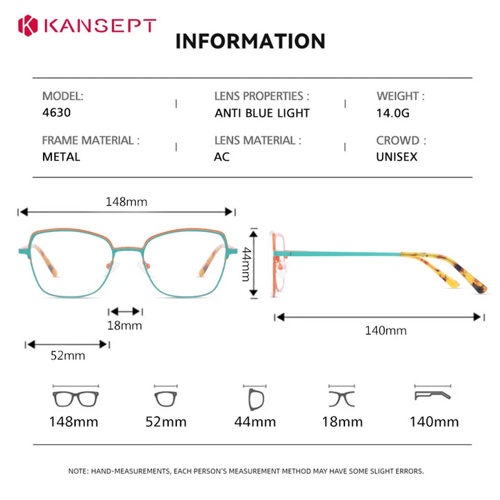 Kansept Unisex Full Rim Square Cat Eye Alloy Reading Glasses 74630