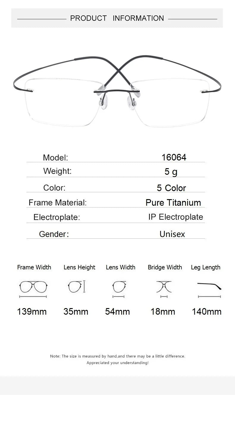 Eleccion Women's Rimless Square Polygon Titanium Eyeglasses 416014 Rimless Eleccion