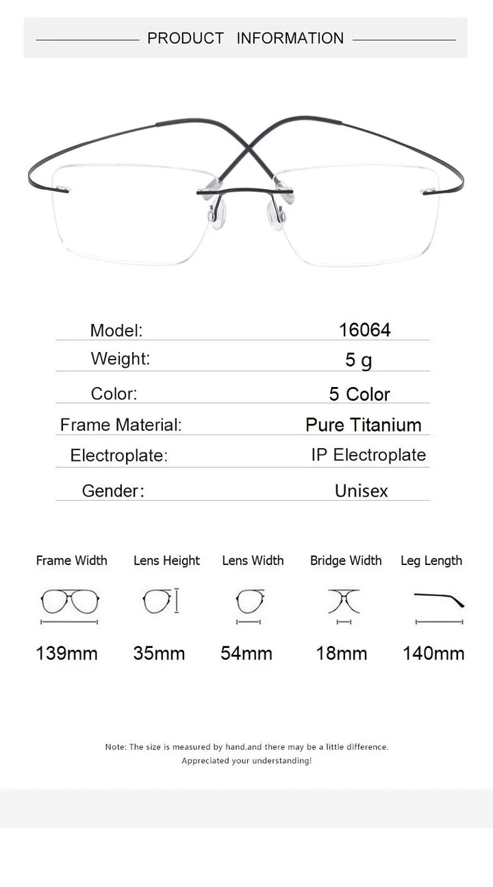 Eleccion Women's Rimless Square Polygon Titanium Eyeglasses 416014 Rimless Eleccion